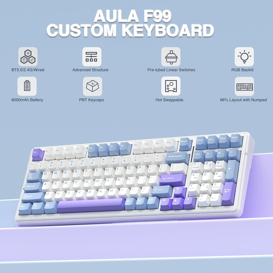AULA Teclado mecánico inalámbrico F99, triple modo BT5.0\/2.4GHz\/U...