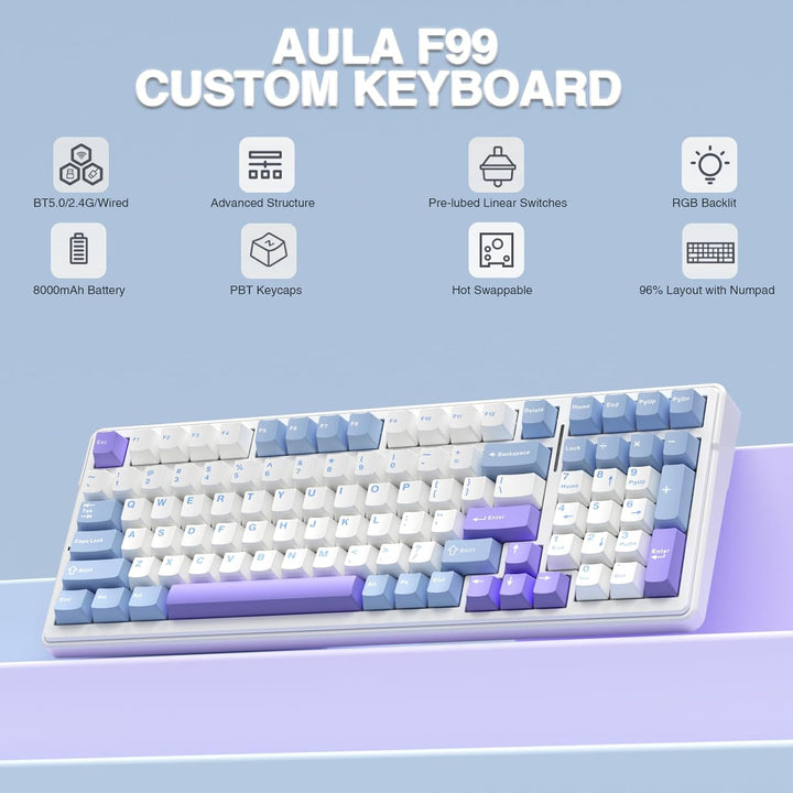 AULA Teclado mecánico inalámbrico F99, triple modo BT5.0\/2.4GHz\/U...