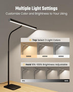 Lámpara SUPERDANNY Lámpara LED de escritorio para el hogar y la oficina, luz para el cuidado de los ojos con base, lámpara de 12W con control táctil, 3 colores, brillo regulable, lámpara de cuello de cisne