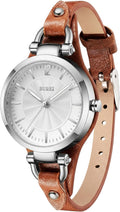 BUREI Reloj de pulsera analógico para mujer, correa de cuero, reloj analógico de cuarzo, pequeño y delgado para mujer, regalo para mujer
