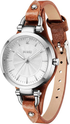 BUREI Reloj de pulsera analógico para mujer, correa de cuero, reloj analógico de cuarzo, pequeño y delgado para mujer, regalo para mujer