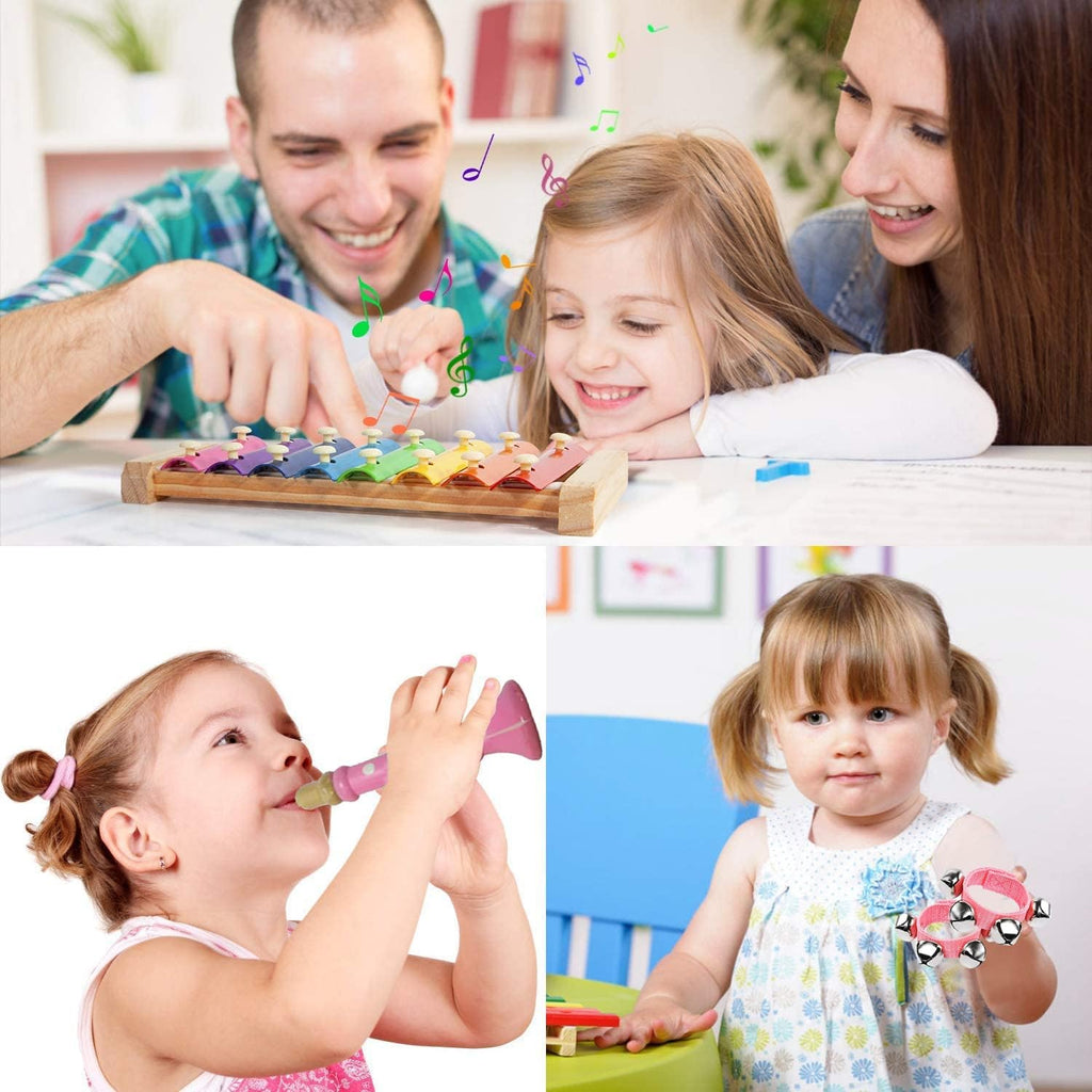 Juegos de instrumentos musicales para niños, juguete musical no tóxico, instrumentos de percusión de madera, juguetes de pandereta xilófono para niños que juegan educación preescolar, promueve el