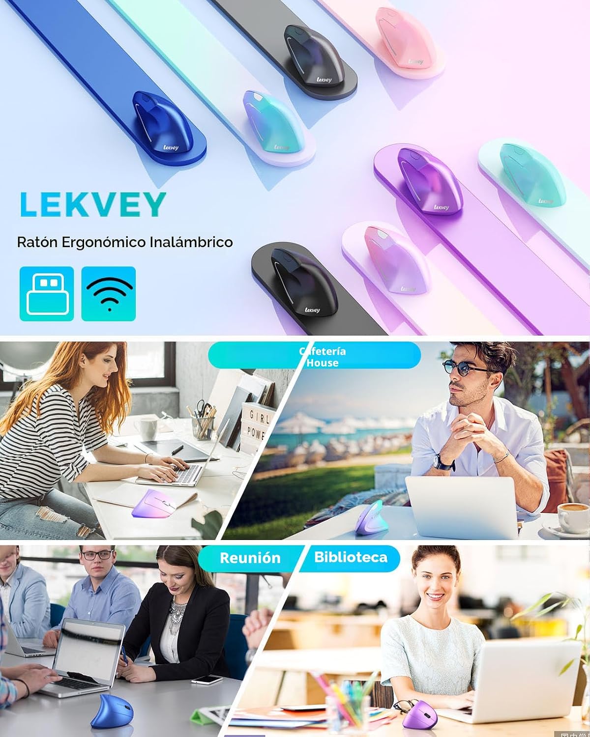 Lekvey Ratón ergonómico, ratón vertical inalámbrico, ratón recargab...