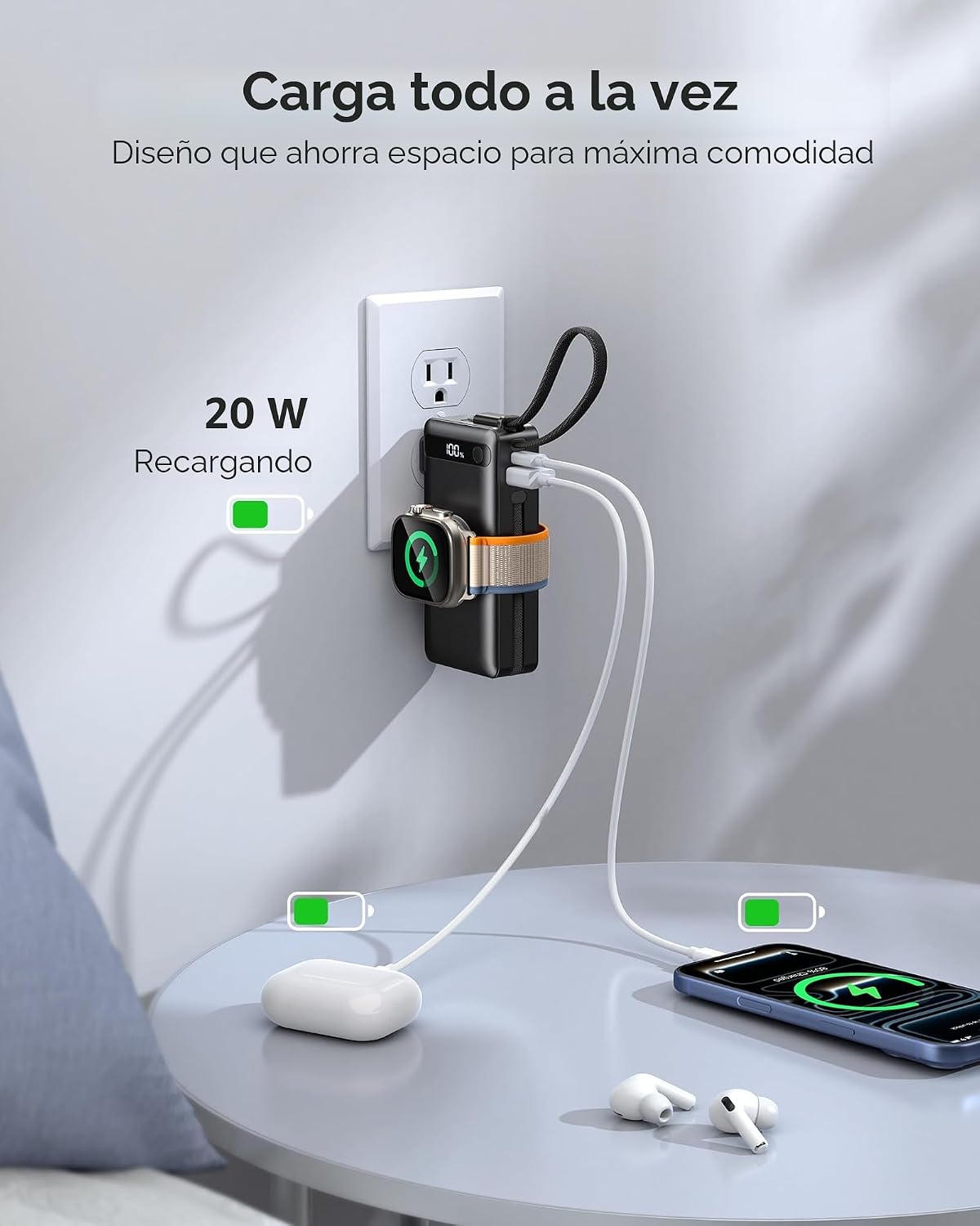 Cargador portátil nano 5 en 1 para iPhone y Apple Watch, cargador p...