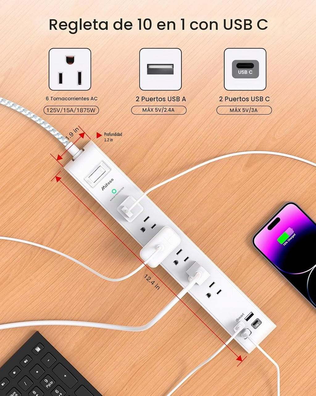 Paquete de 2 cables de extensión de 10 pies con protección contra sobretensiones