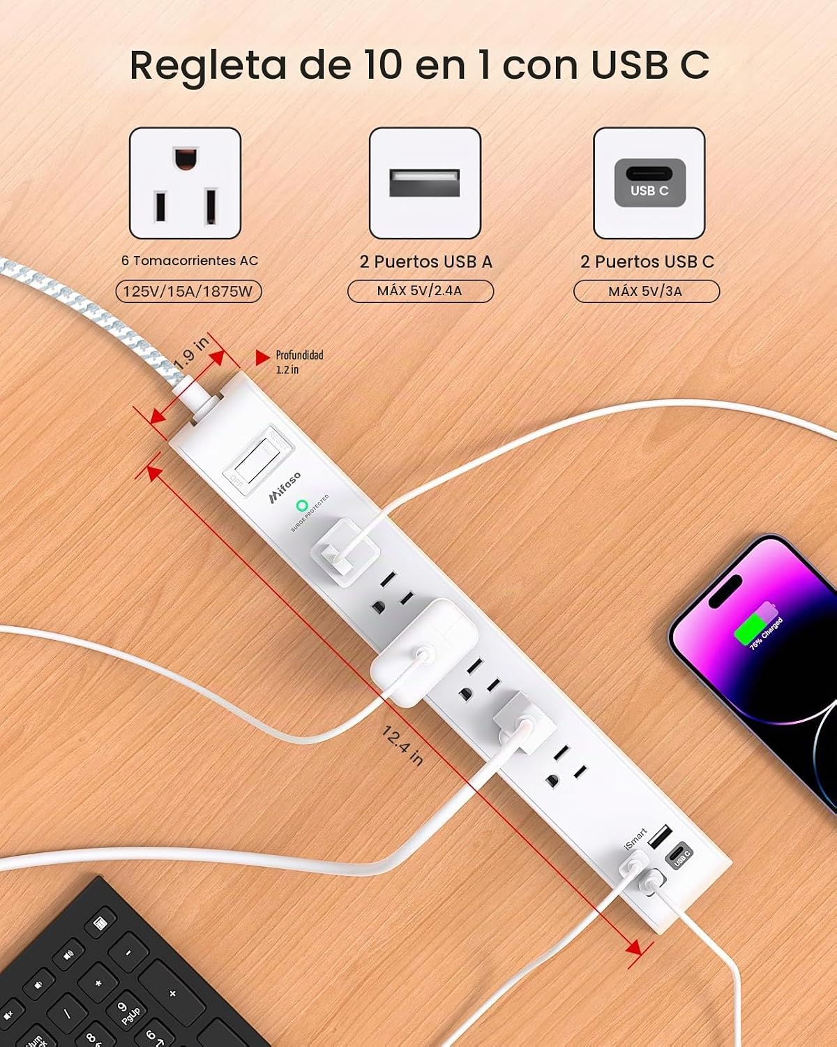 Paquete de 2 cables de extensión de 10 pies con protección contra sobretensiones