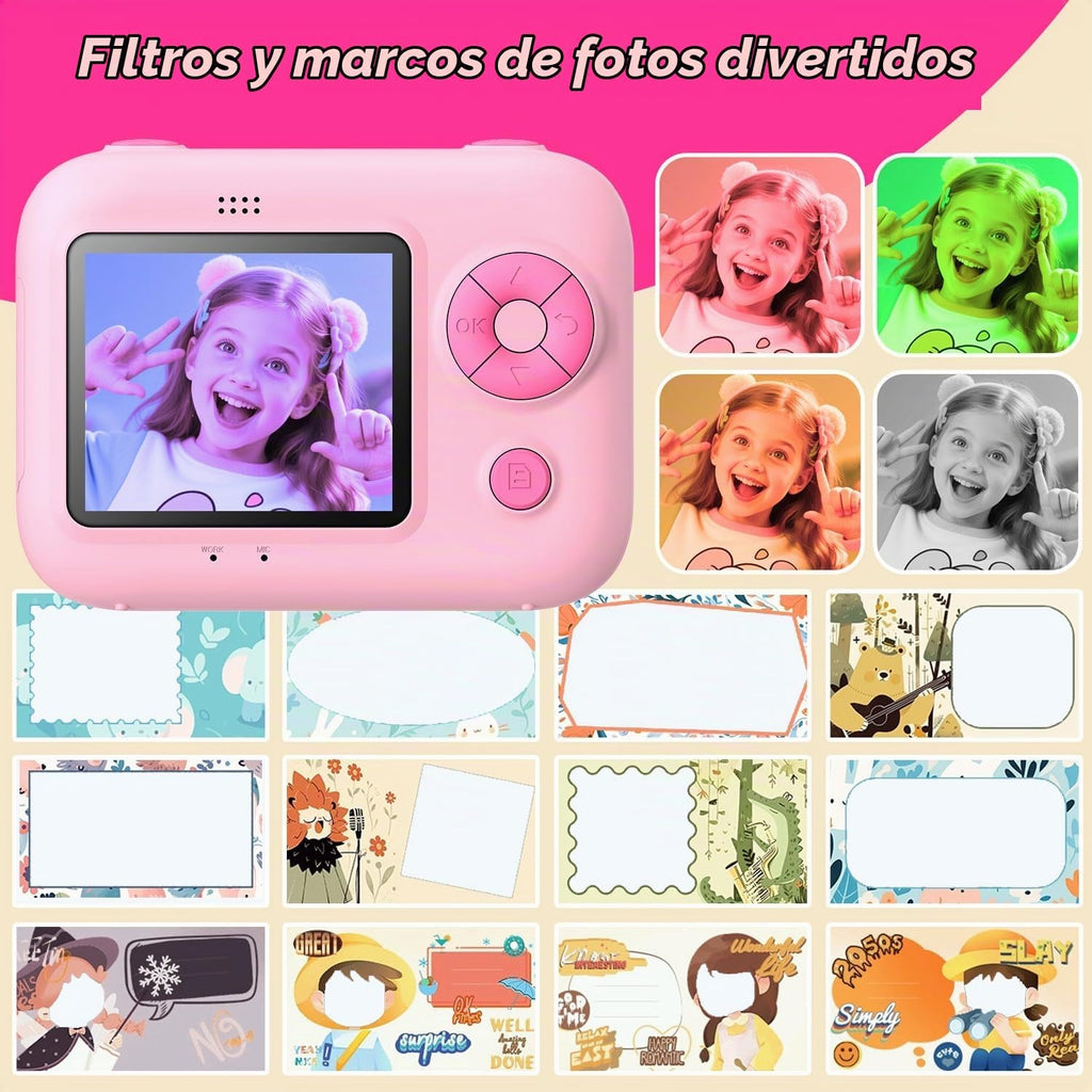 Cámara de impresión instantánea para niños con 5 rollos de papel de impresión, cámara HD 1080P, cámara portátil recargable para selfies, regalos de cumpleaños de Navidad, juguetes para niños y niñas