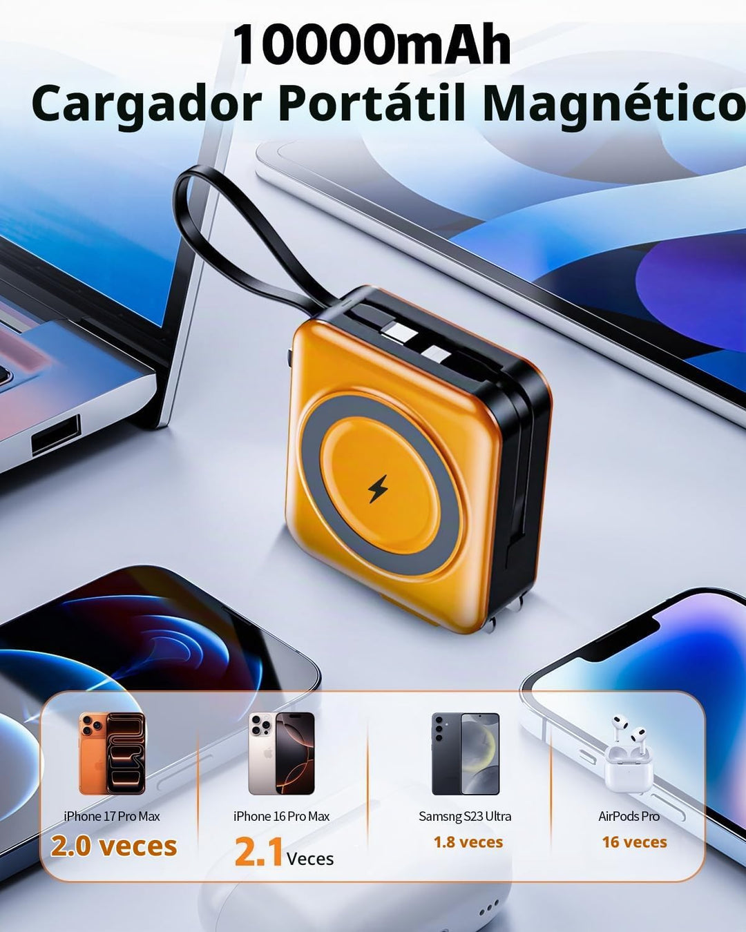 Cargador portátil Magsafe con cables integrados y enchufe de pared...