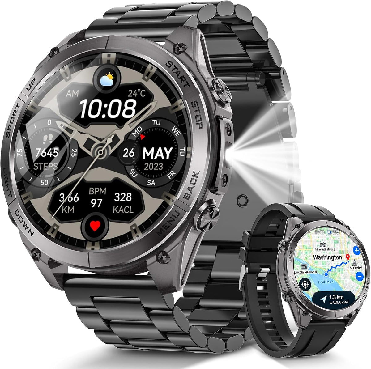 Reloj inteligente militar para hombre con GPS y mapas fuera de línea