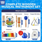 TOY Life Instrumentos musicales para niños pequeños, juguetes musicales para bebés de 1 a 3 años, juguetes de madera Montessori, juego de instrumentos de percusión con pandereta xilófono Maracas para niños de educación preescolar