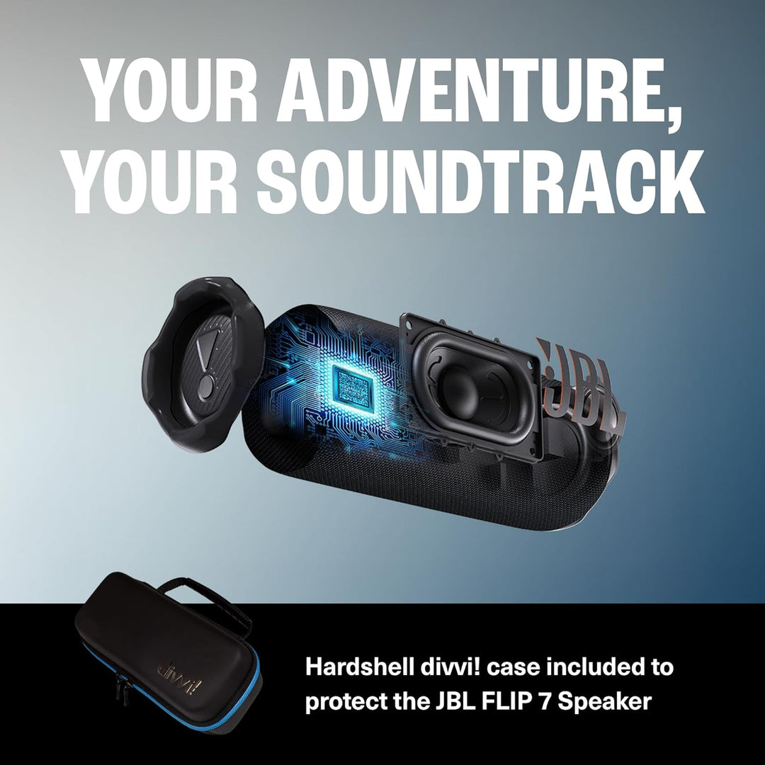 JBL Flip 7 (negro\/naranja) + paquete con divvi! Funda protectora r...