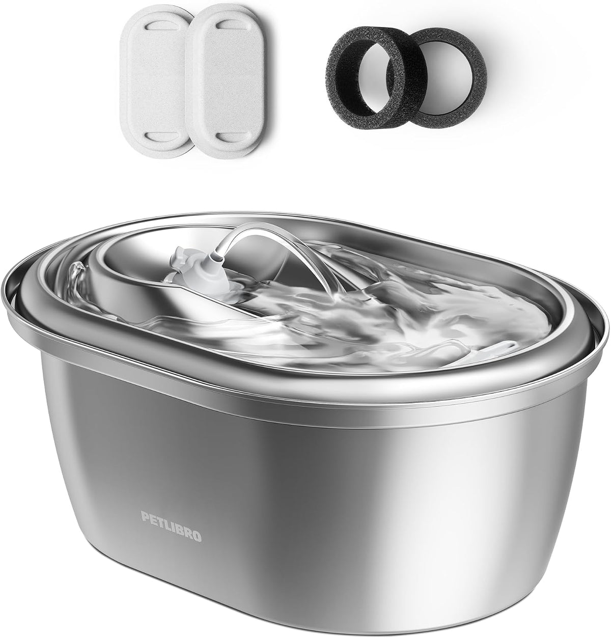PETLIBRO Fuente de Agua para Gatos de Acero Inoxidable, Dispensador Automático de 101 oz / 3 L para Gatos Indoor, Dispensador de Agua Silencioso para Mascotas con 2 Filtros, Flujo Ajustable para Fuente de Gato También para Perros Pequeños