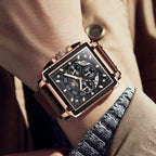 OLEVS Relojes para Hombre Cuadrados de Cuarzo Piel Impresión Fresca Resistente al Agua Moda Casual