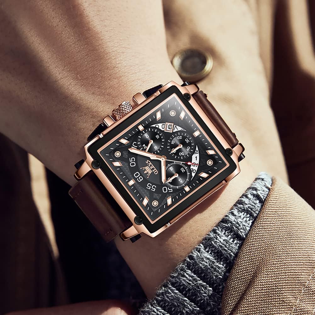OLEVS Relojes para Hombre Cuadrados de Cuarzo Piel Impresión Fresca Resistente al Agua Moda Casual