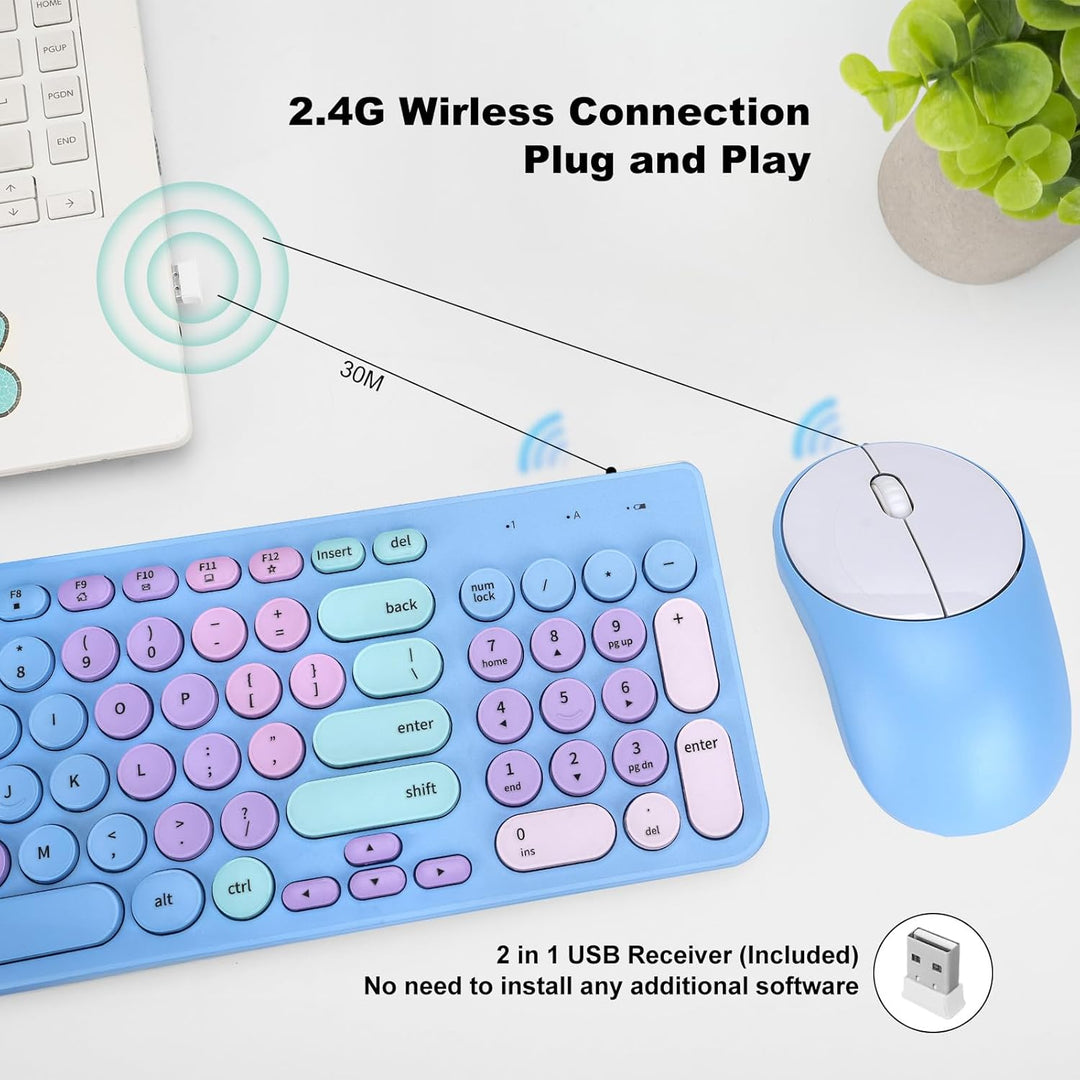 Combo de teclado y mouse inalámbricos, teclado retro de máquina de...