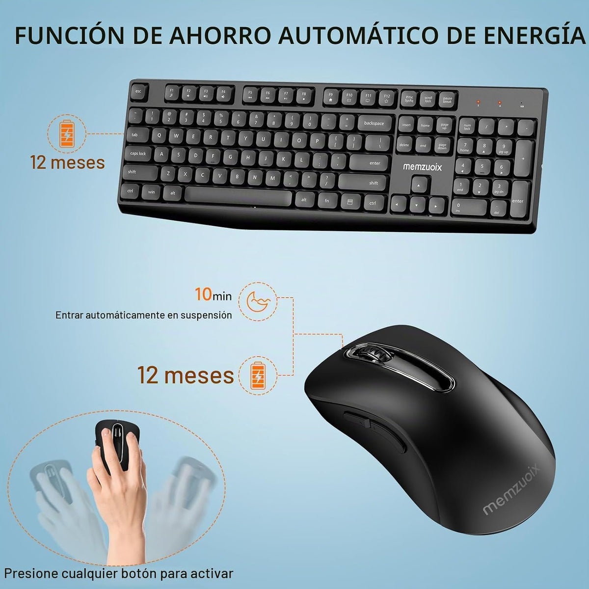 memzuoix Combo de teclado y mouse inalámbricos, juego ergonómico de...