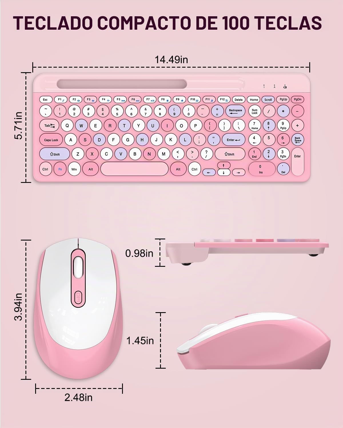 Colorido combo de teclado y mouse inalámbricos, teclas redondas, te...