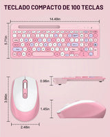 Colorido combo de teclado y mouse inalámbricos, teclas redondas, te...
