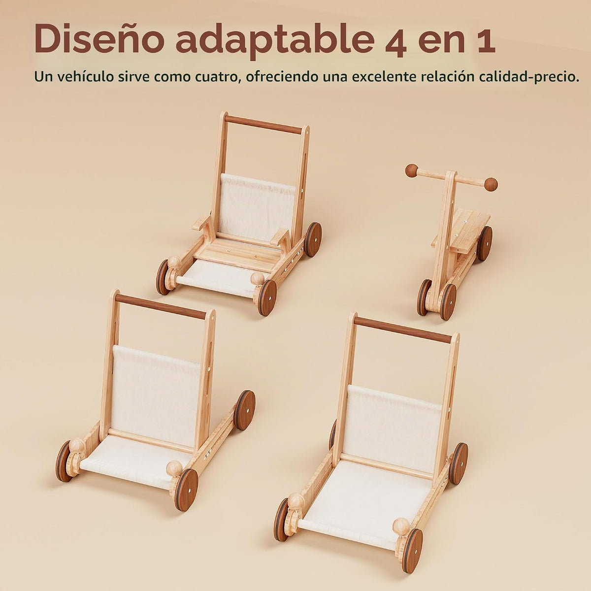Woodtoe - Andador de madera para bebé, 4 en 1, juguete Montessori para