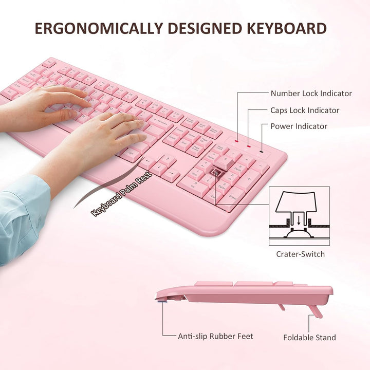 Combo de teclado y ratón inalámbricos de tamaño completo 2.4 GHz co...