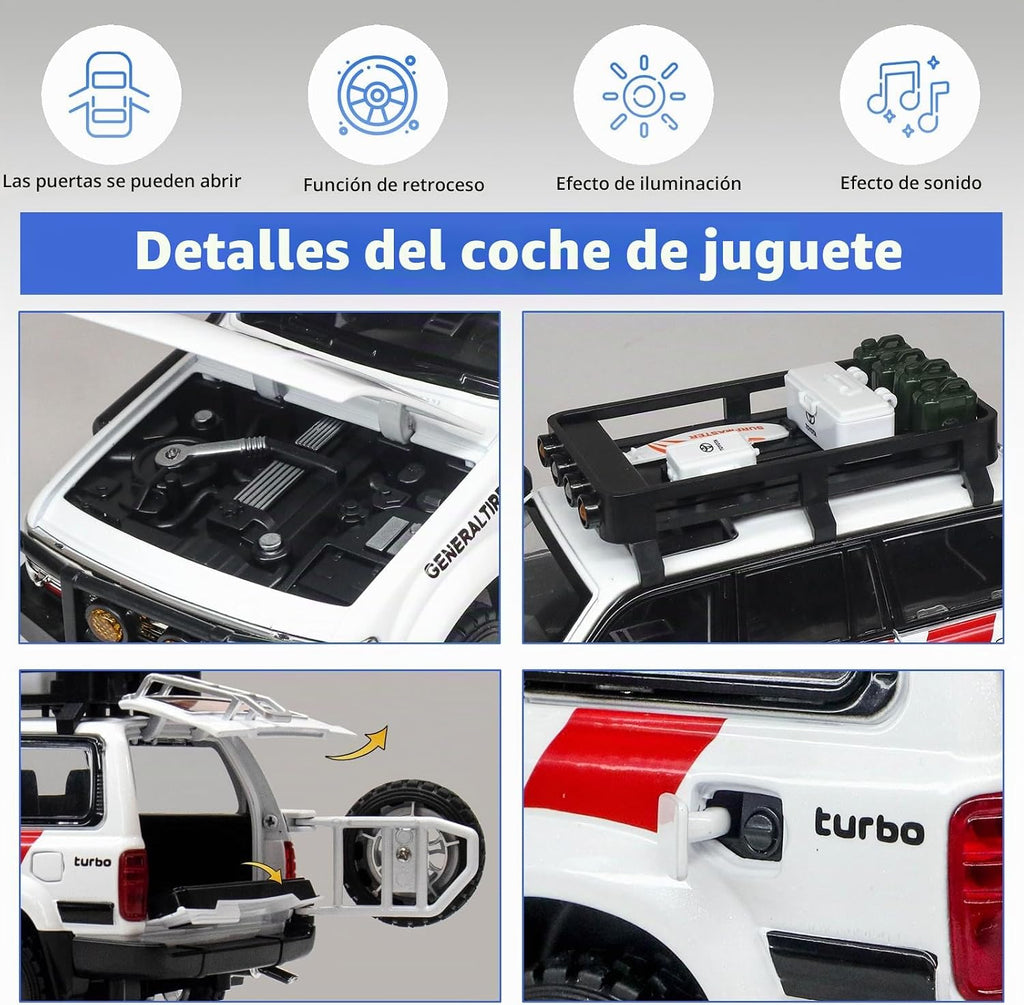 Autos de juguete para niños, autos de fundición a escala 1:24, compatible con Land Cruiser LC80, modelo de automóvil coleccionable, auto de juguete con retroceso con luces y sonidos, autos de