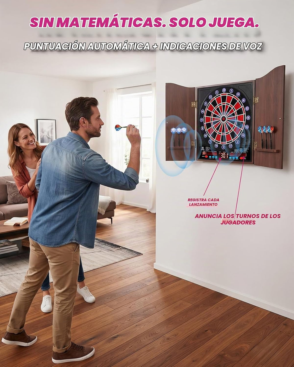 Electronic Dart Board con Cabinet Set, Dartboard con 8-Player Color Light