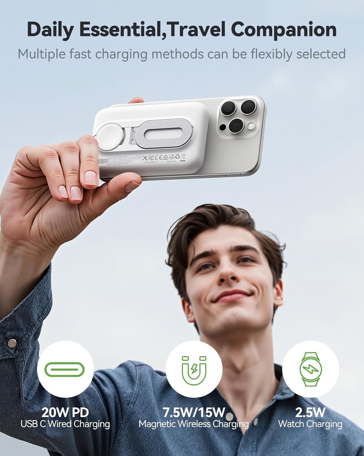 Cargador portátil magnético para iPhone y Apple Watch, banco de ene...
