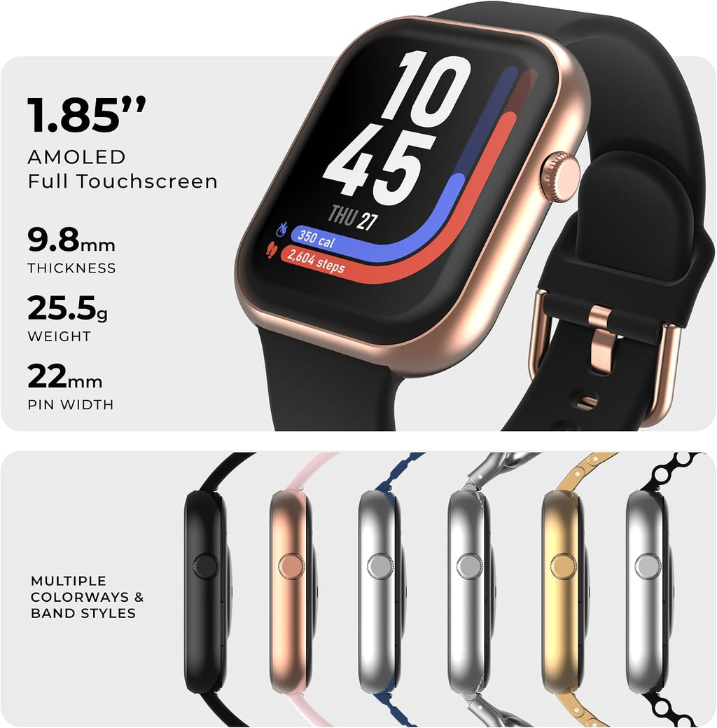 iTouch Reloj inteligente AIR 5, pantalla AMOLED de 1.85 pulgadas, llamadas Bluetooth, más de 100 modos deportivos, frecuencia cardíaca, SpO2, seguimiento del sueño y el estrés, resistente al agua, duración de la batería de 7 días, para Android y iPhone