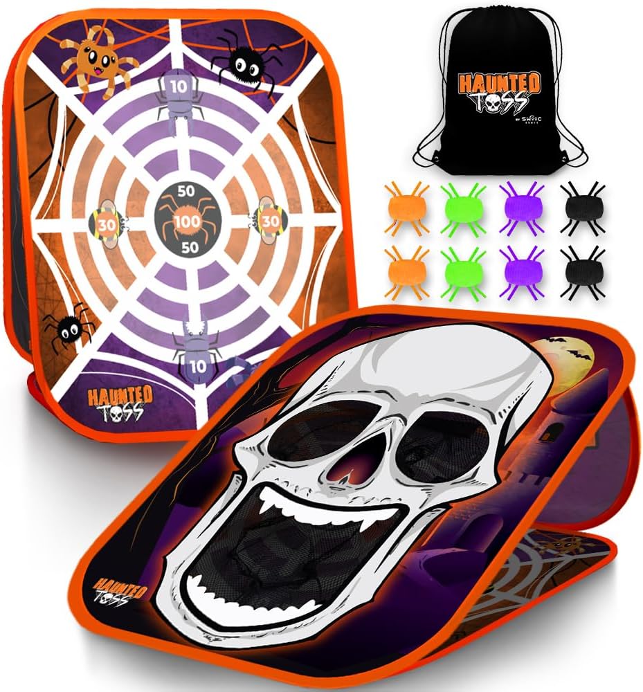 Swooc Games® - Haunted Toss™ | Juegos de Halloween para niños | Juego de lanzamiento de bolsas de frijoles 2 en 1 | Montaje en 5 segundos | Juegos de fiesta de Halloween espeluznantes para niños