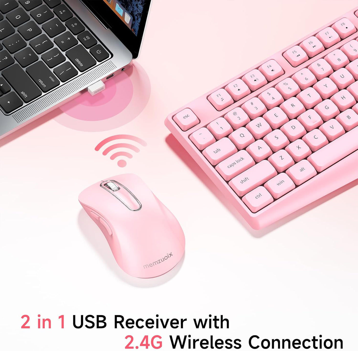 memzuoix Combo de teclado y mouse inalámbricos, juego ergonómico de...