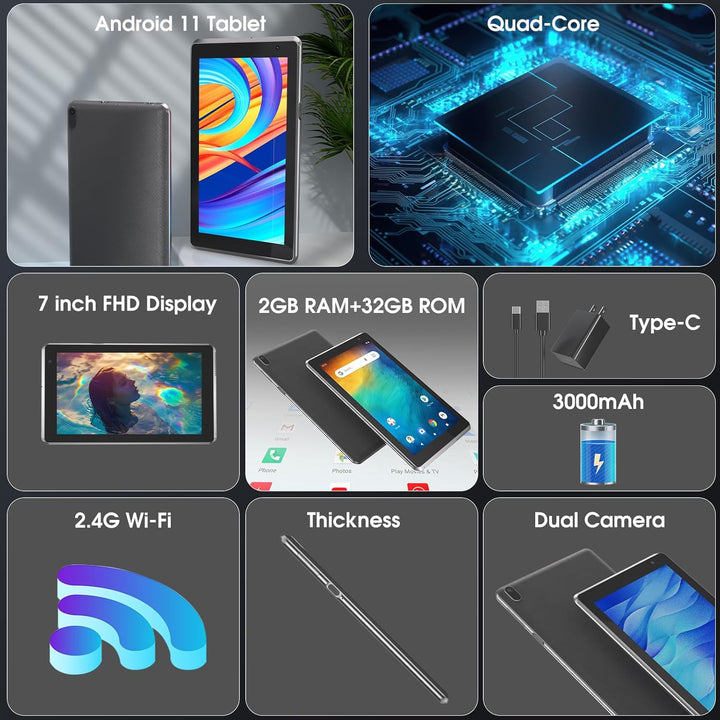 RUIQIAI Tablet de 7 pulgadas, Tablet Android con Estuche, 2GB+32GB+...