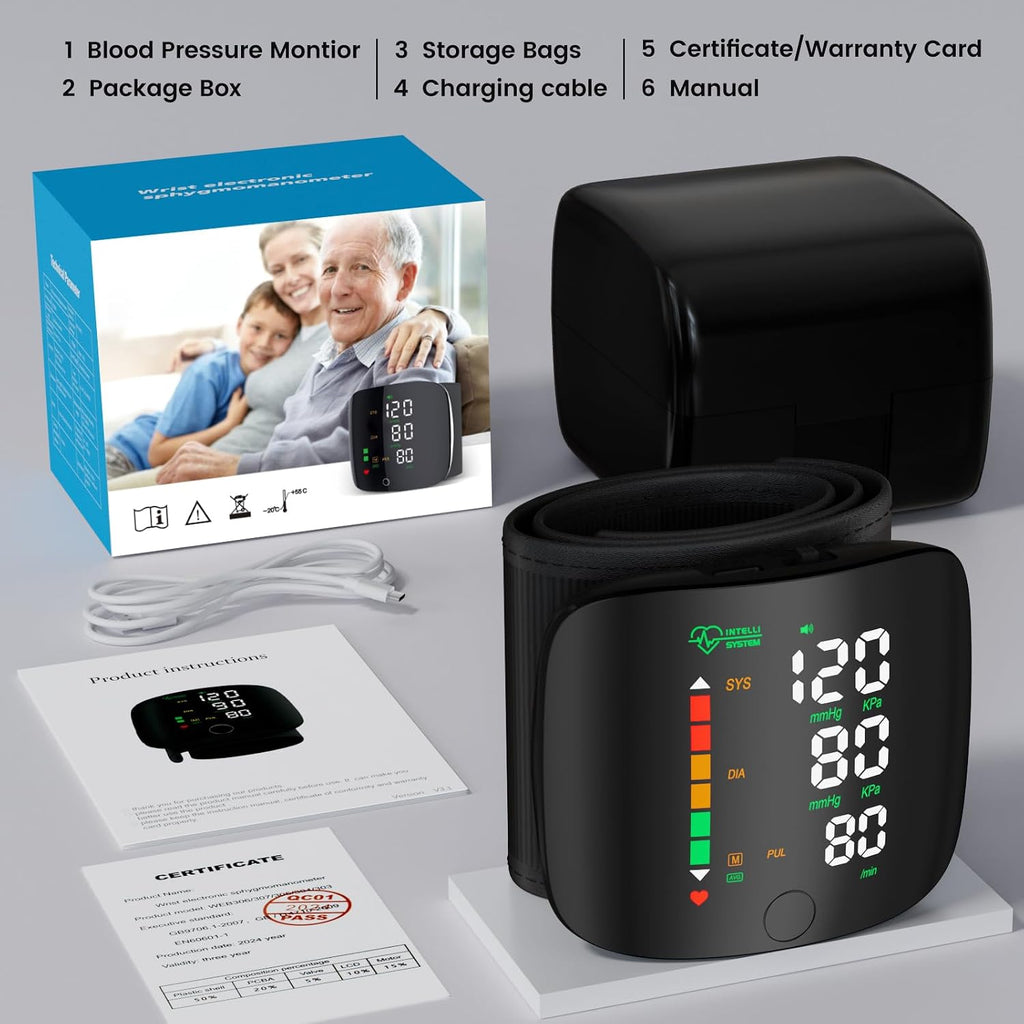 Double love Monitor de Presión Arterial de Muñeca con Pantalla LED, Pantalla Táctil, Brazalete de Presión Arterial de Muñeca 99x2 Memoria de Lectura Monitor de Presión Arterial de Muñeca con Estuche