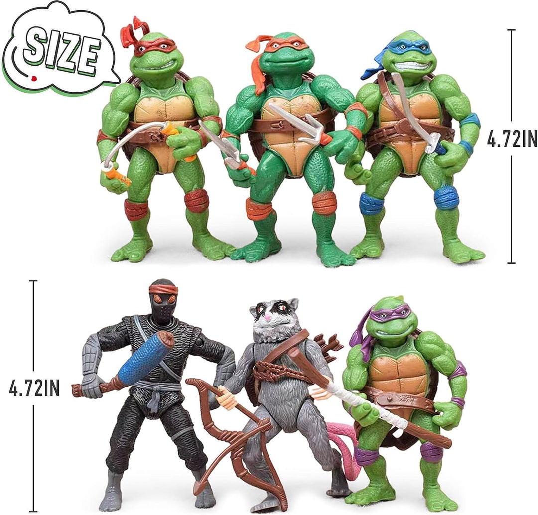 KLUKGE Paquete de 6 figuras de acción de tortugas de 4.7 pulgadas,...