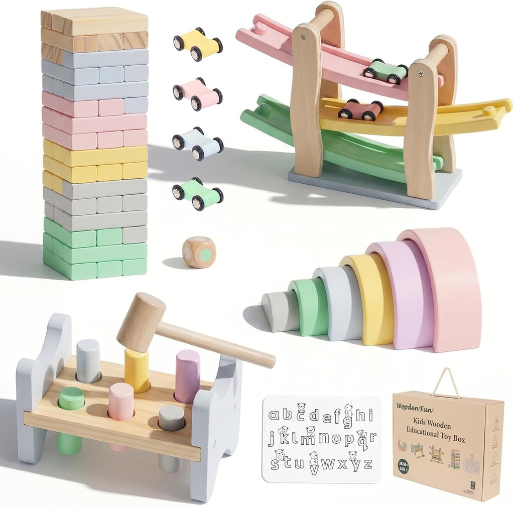 WOODENFUN Juego de juguetes Montessori de madera para niños, juego