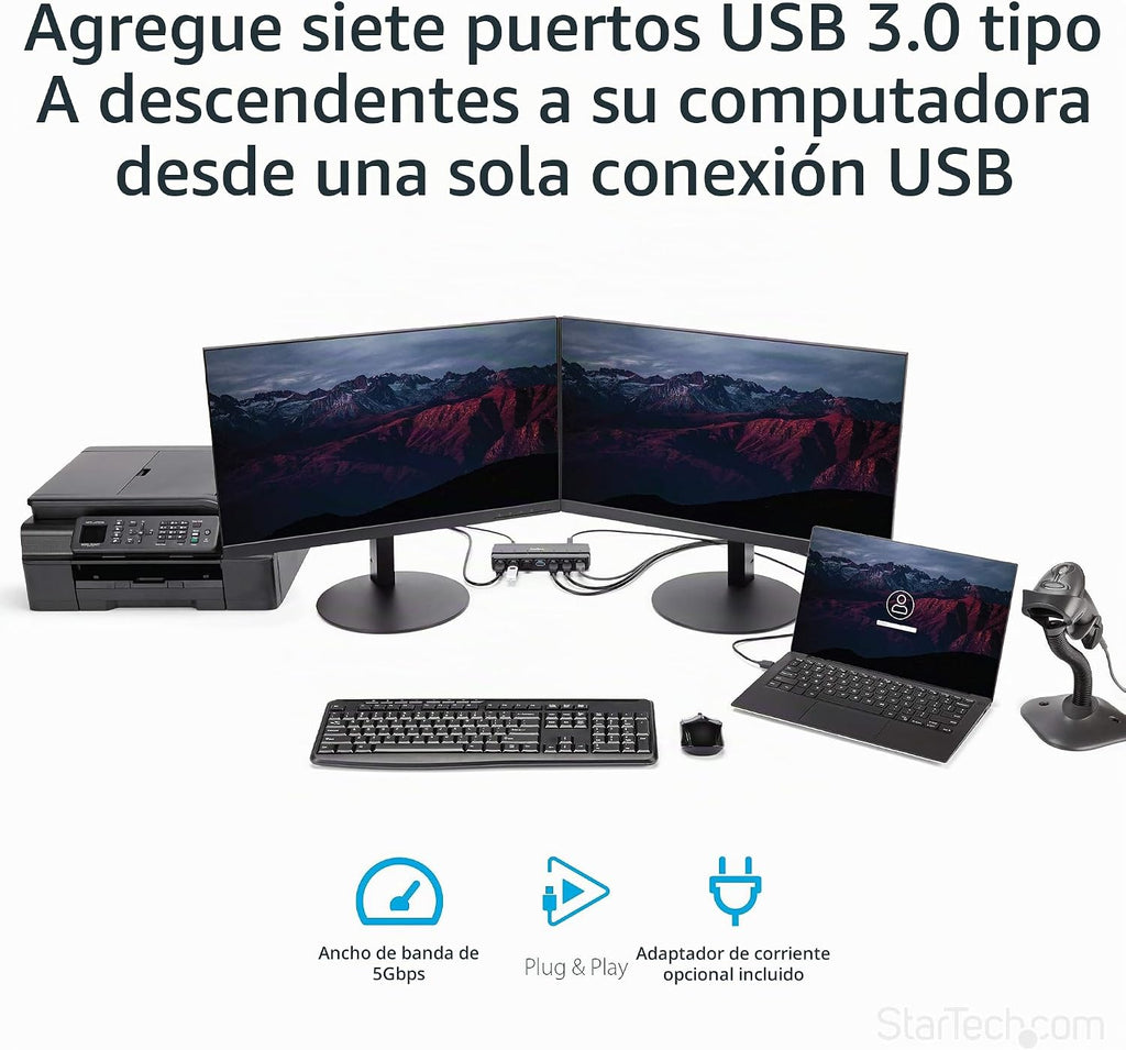 StarTech.com, ST7300USB3B, hub USB 3.0 de 7 puertos, alimentado