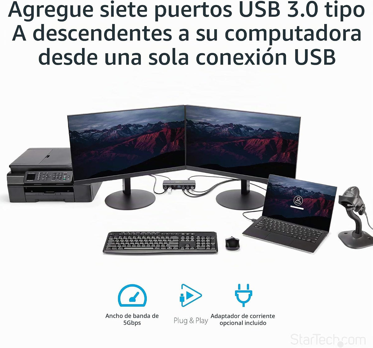StarTech.com, ST7300USB3B, hub USB 3.0 de 7 puertos, alimentado
