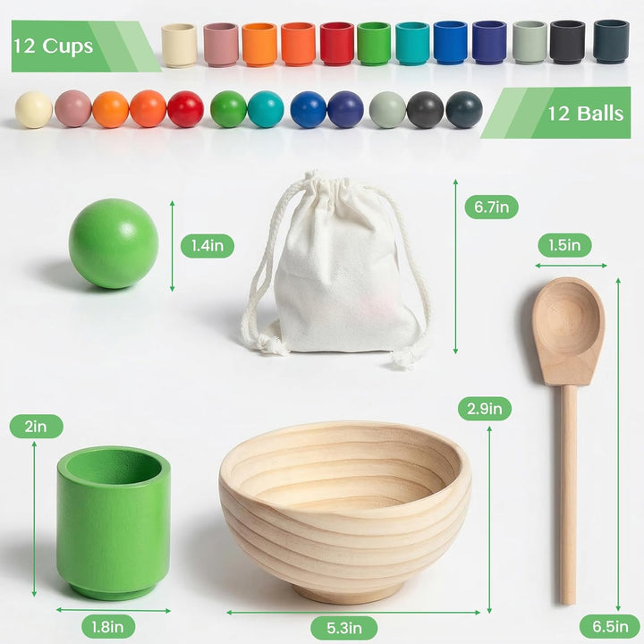 Juguetes Montessori de bolas arcoíris en vasos para niños de 3 años...