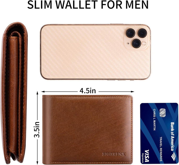 Sigtrenx Carteras de cuero para hombre, de cuero genuino, carteras...