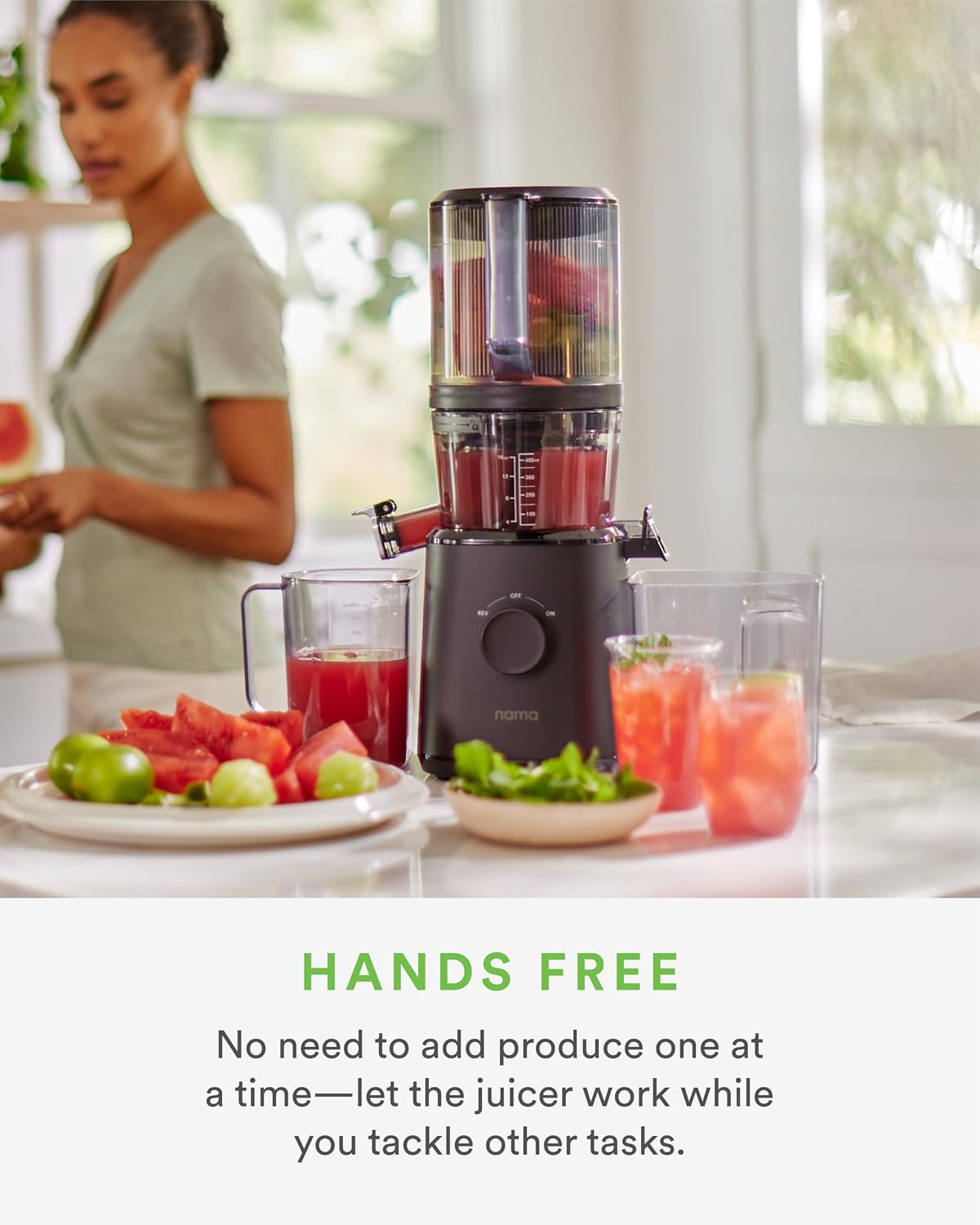 NAMA J2 Extractor de jugo de prensado en frío – Autoalimentación para operación sin manos con tolva de boca ancha para carga de receta completa, extractor de jugo masticante de cero desperdicio para