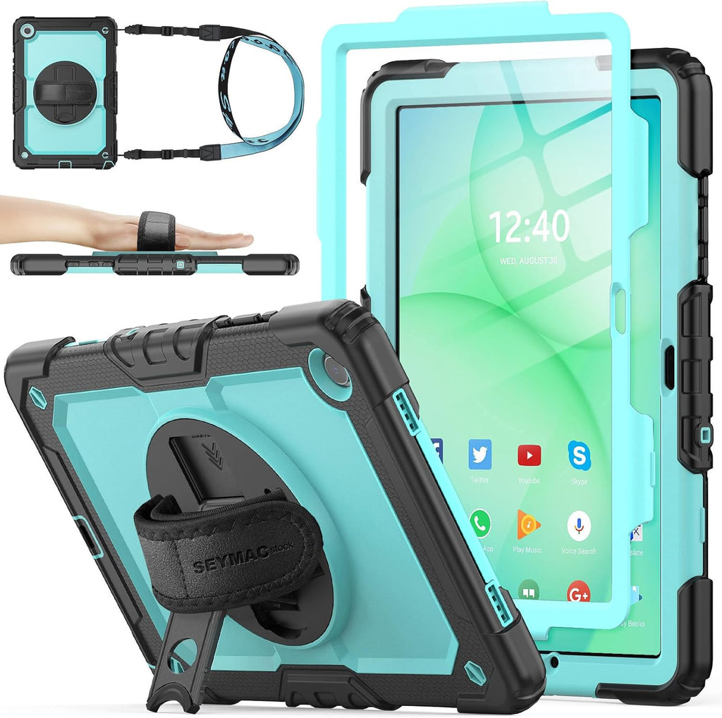 SEYMAC stock Funda para Samsung Galaxy Tab A11+ Plus/A9+ Plus de 11 pulgadas, funda de protección contra caídas de cuerpo completo con protector de pantalla y soporte para lápiz [correa de mano