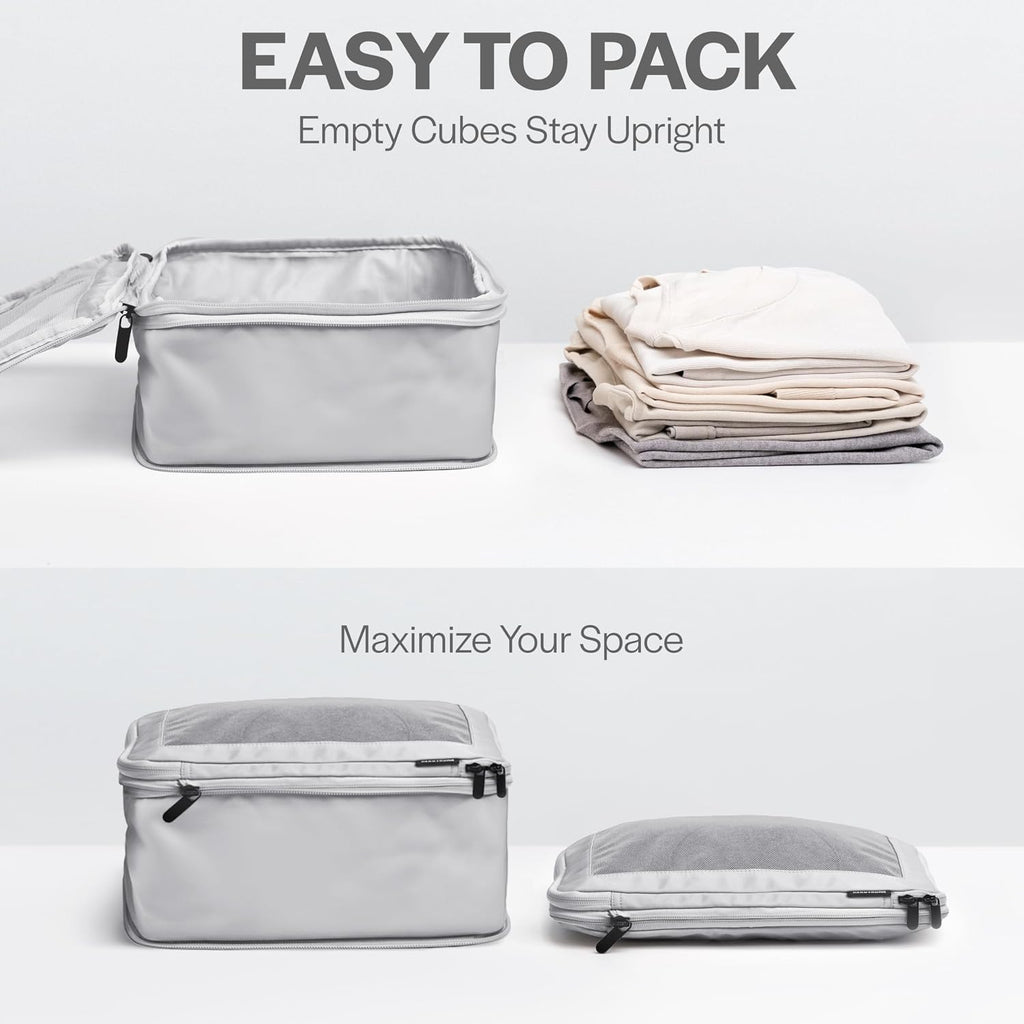 Cubos de embalaje de compresión Aerotrunk para viajes - Bolsas organizadoras de equipaje - Cubos de embalaje de doble cremallera para maletas (paquete de 4, gris claro)