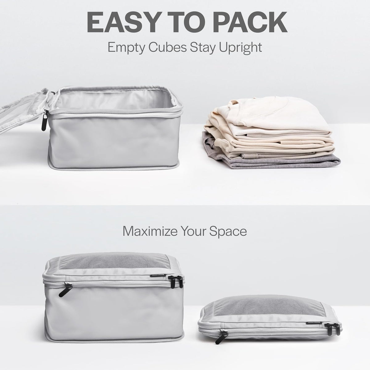 Cubos de embalaje de compresión Aerotrunk para viajes - Bolsas organizadoras de equipaje - Cubos de embalaje de doble cremallera para maletas (paquete de 4, gris claro)