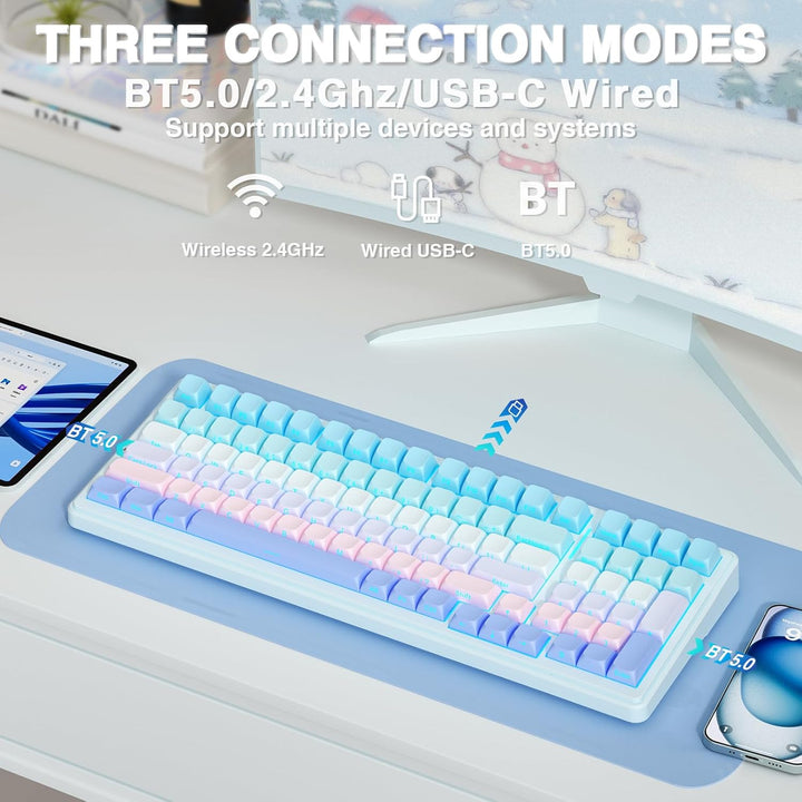 AULA Teclado mecánico inalámbrico F99, triple modo (BT5.0\/2.4GHz\/...