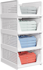 Paquete de 4 Canastas Apilables para Almacenamiento en Closet - Contenedores de Almacenamiento Apilables