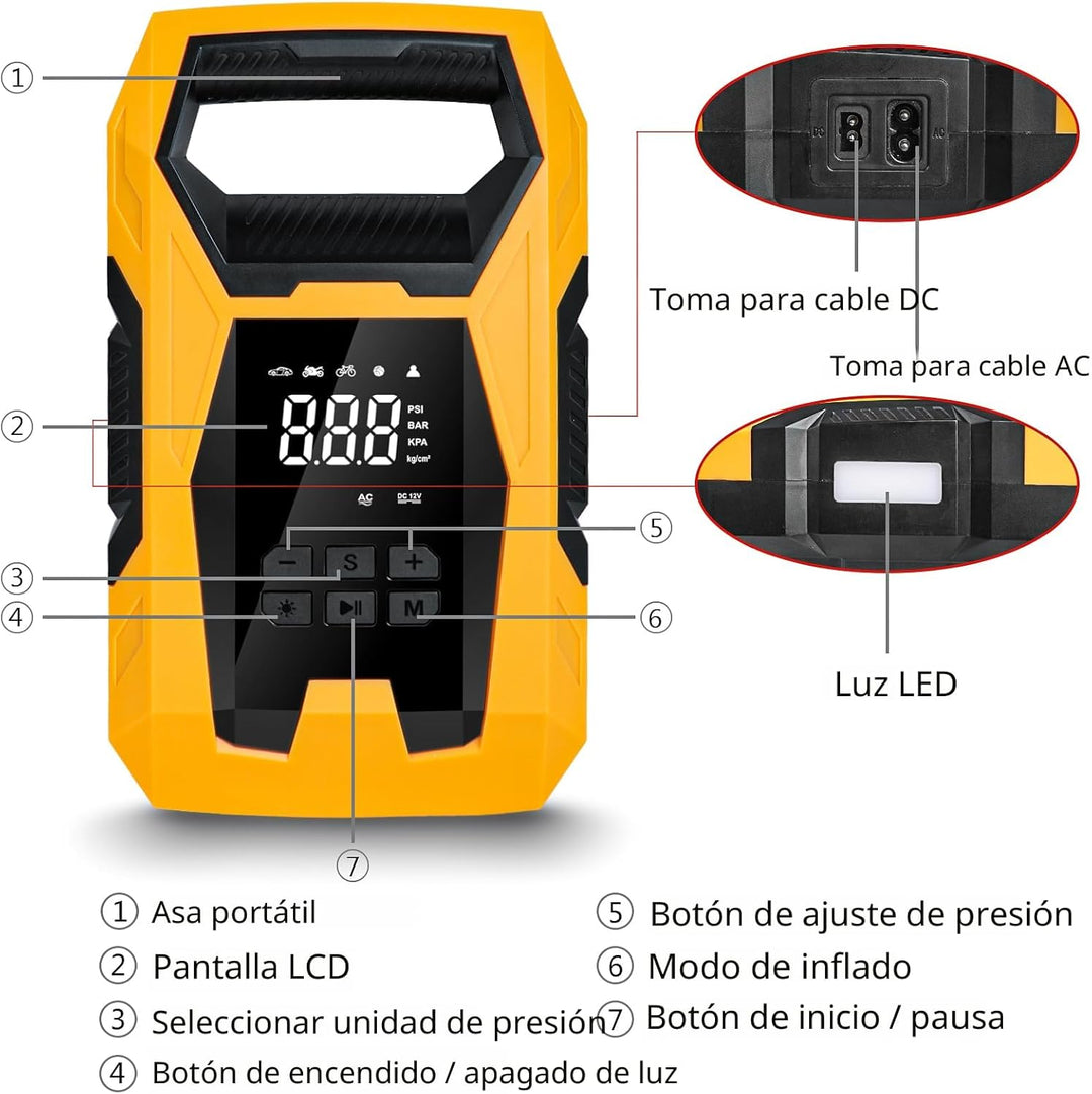 CARSUN Inflador de neumáticos de CA\/CC, compresor de aire portátil...