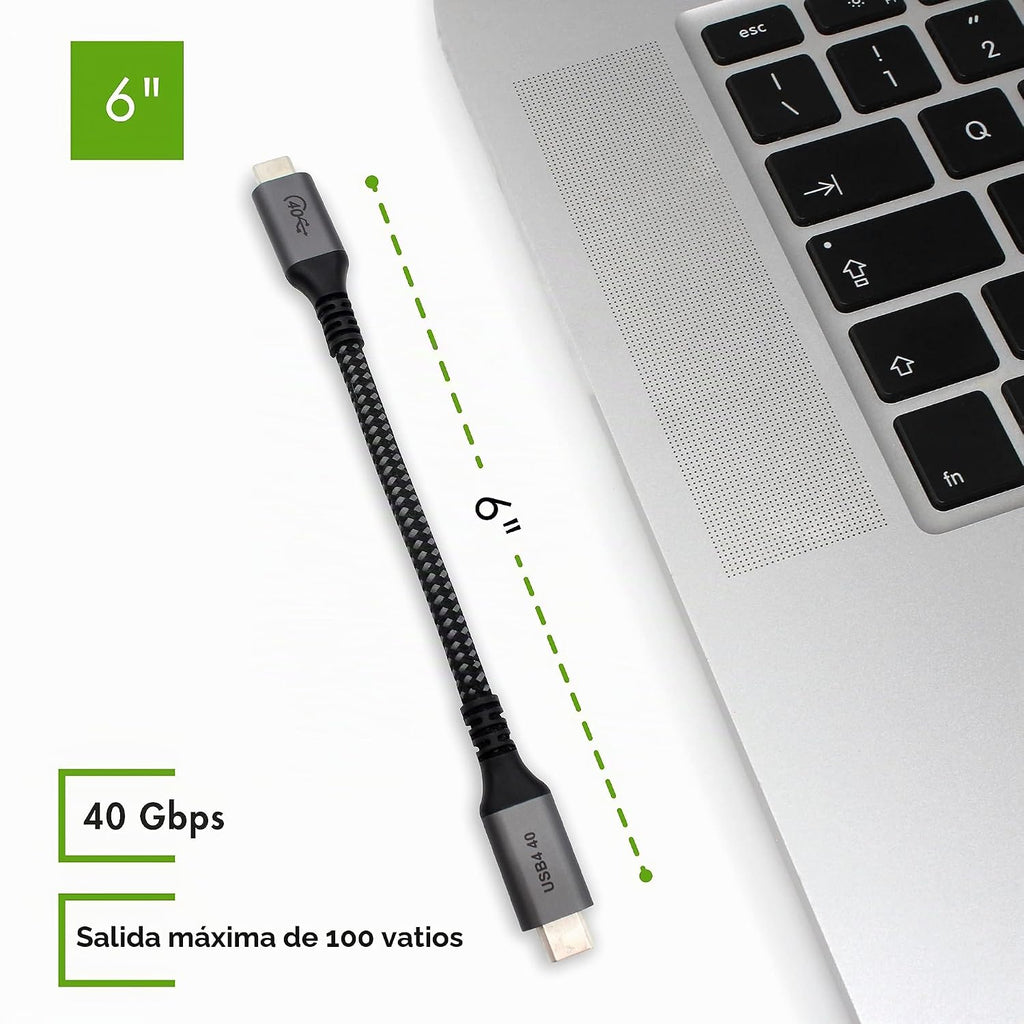 Cable USB4 extra corto de 6 pulgadas, 40 Gbps, soporta carga de 100 W (20 V, 5 A), compatible con Thunderbolt 3 y USB-C (paquete de 2)