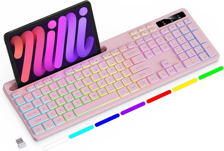 Soueto Teclado inalámbrico con retroiluminación RGB de 7 colores, t...