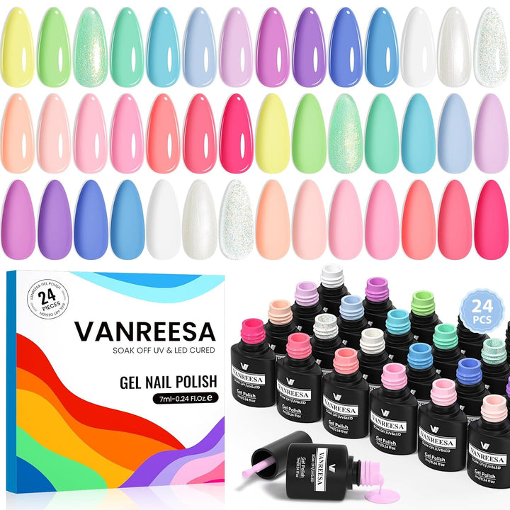 VANREESA Juego de 24 esmaltes de uñas de gel pastel, 21 colores, es...