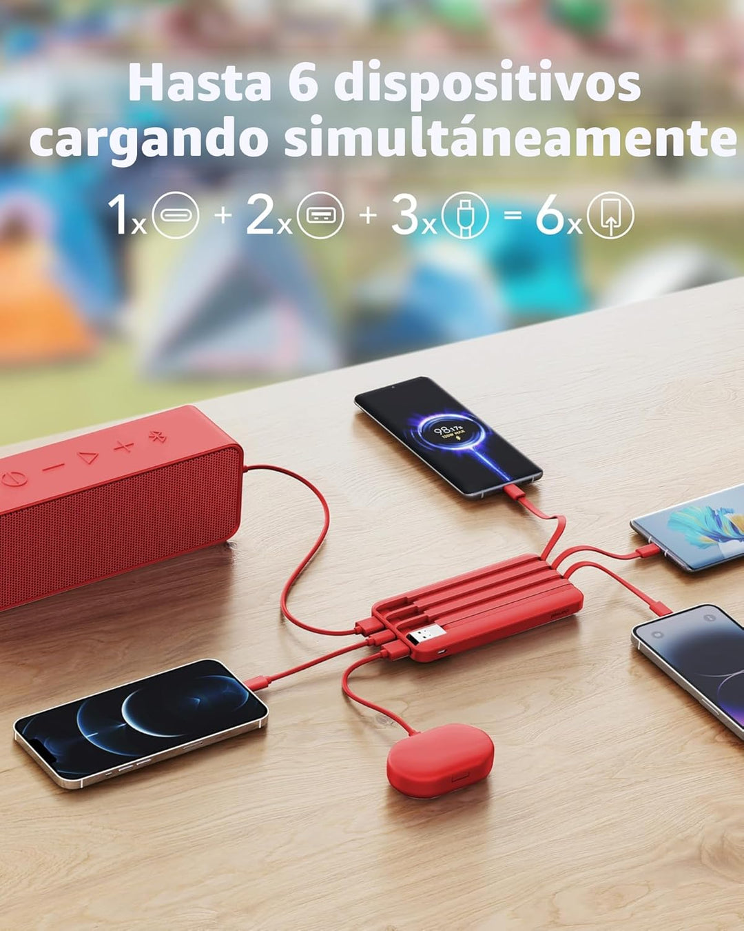 Charmast Cargador portátil con cables incorporados, banco de energí...