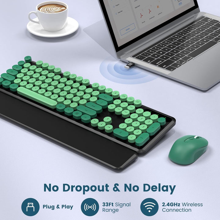 Combo de teclado y mouse inalámbricos - Teclas redondas, teclado re...